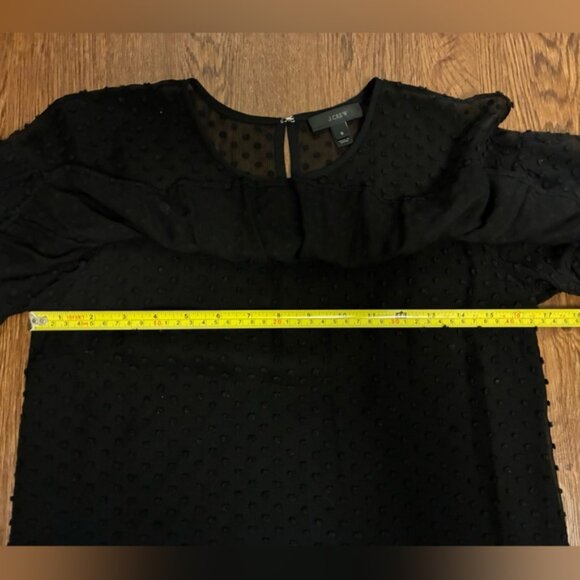 J. Crew Black Silk-Blend Ruffle Polka Dot Blouse - Size 0 - Picture 9 of 9